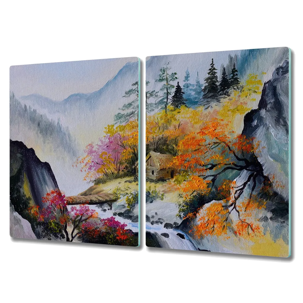 Coloray Hackbrett Herdabdeckplatte 2x40x52 cm Küchenbrett Kochplattenabdeckung Schneidebrett - Nebel Spitze des Baumes